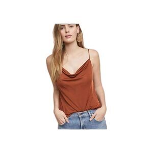 Anthropologie Cowl Neck Cami Tank Top Womens Small Rust Brown Satin Look EUC